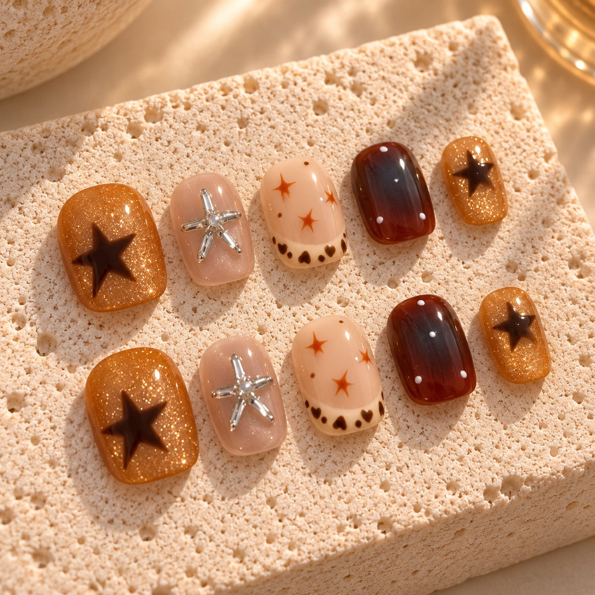 Caramel Constellation press-on nails