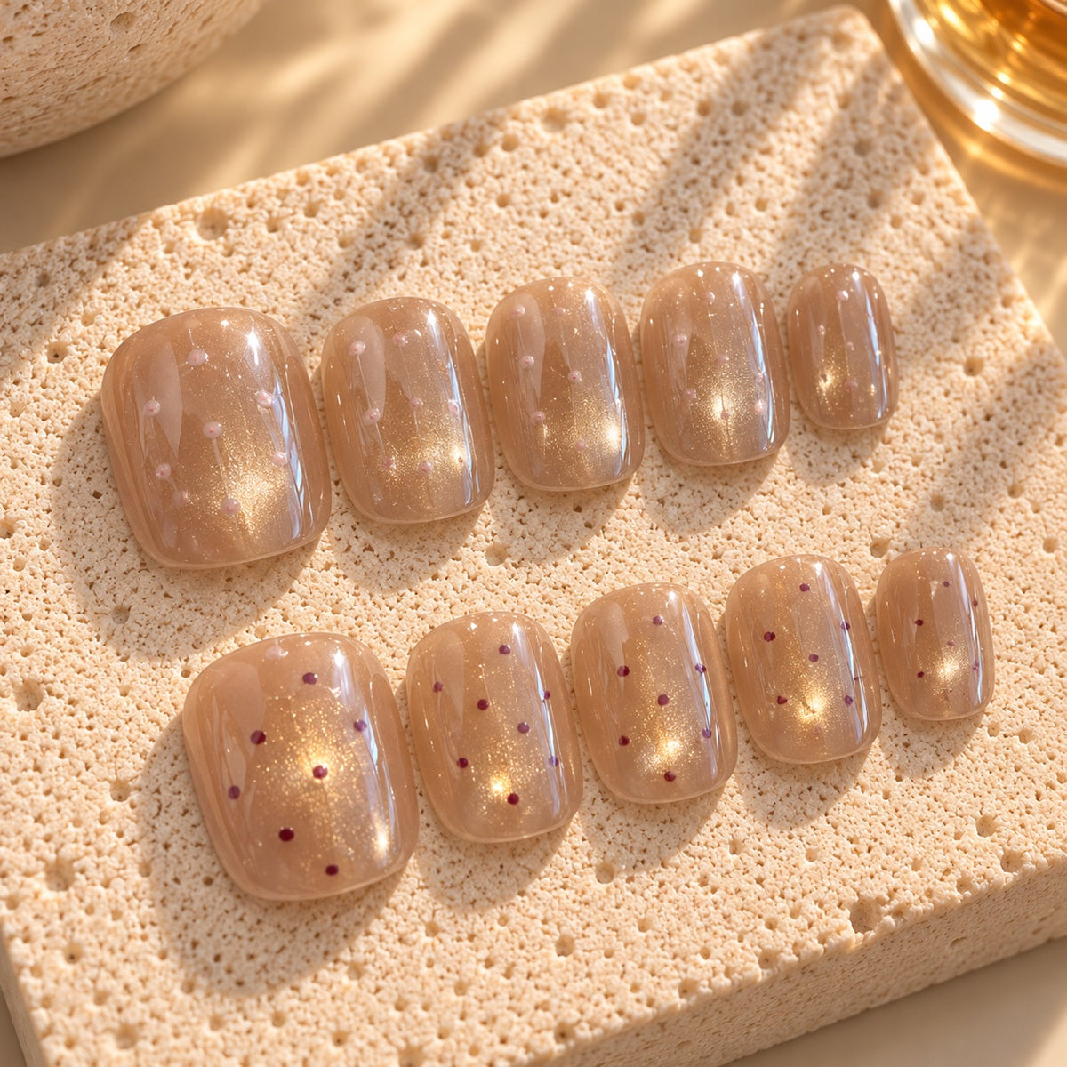 Champagne Fizz press-on nails styled