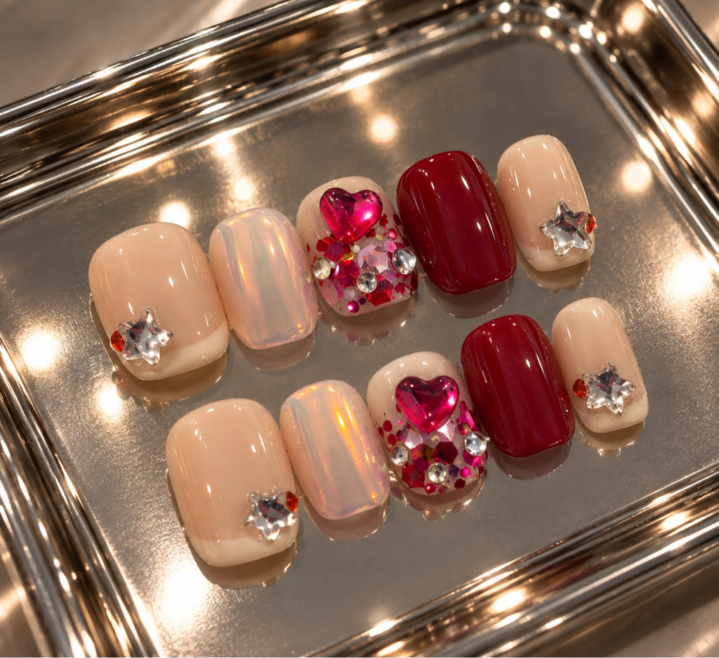 Cherry Bomb press-on nails close-up