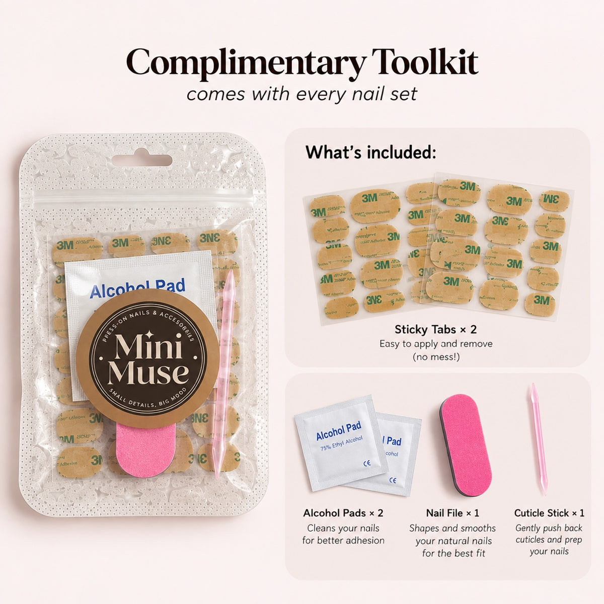 Complimentary toolkit included with every Mini Muse nail set