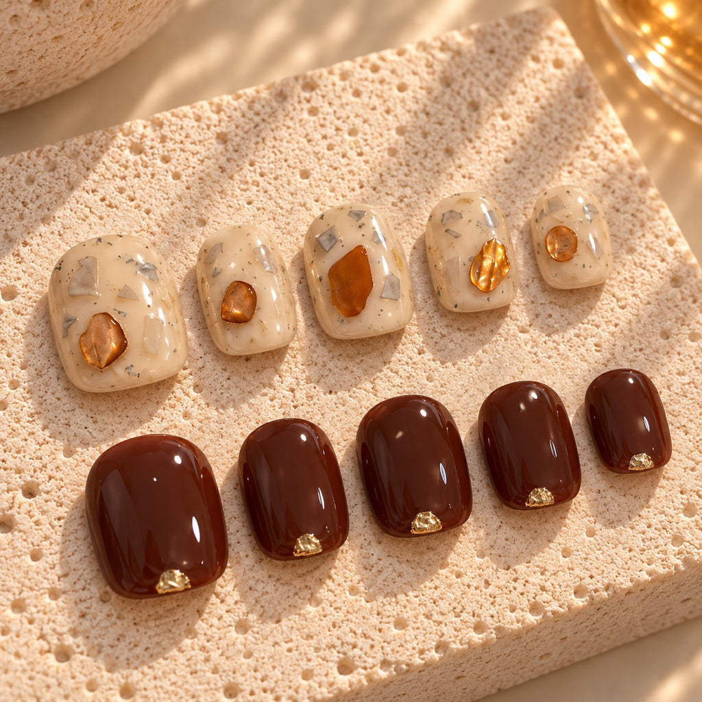 Terrazzo Truffle press-on nails